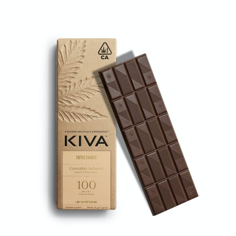 Kiva Chocolate Bar - Toffee Crunch Dark Chocolate (100mg) | The Sticky Rose