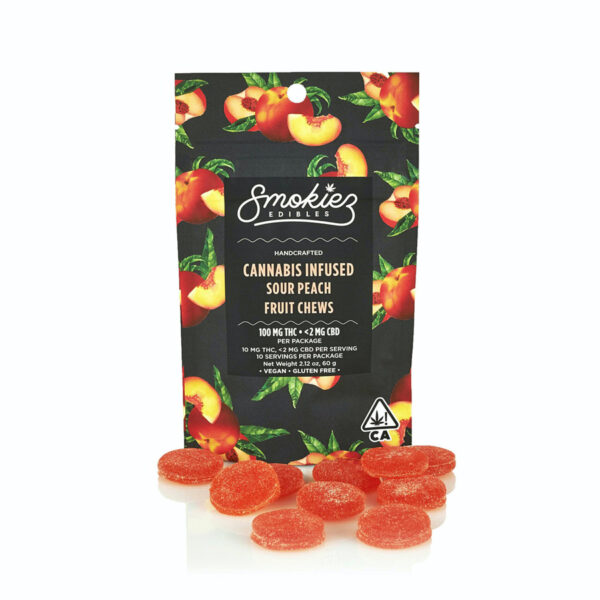 Smokiez Edibles - Sour Peach Fruit Chews (100mg Sativa) *NEXTDAY DELIVERY ONLY*