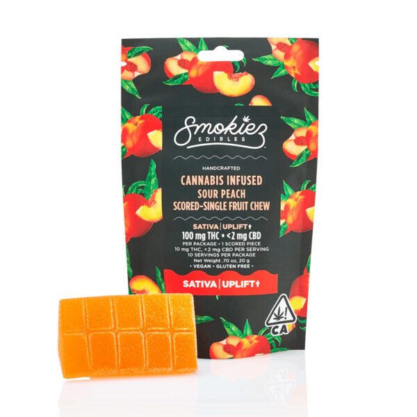 Smokiez Edibles - Sour Peach Scored-Single Fruit Chews (100mg Sativa "Uplift")