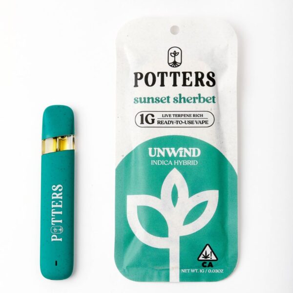 Potters Live Ready-to-Use Vape Cartridge - Sunset Sherbet (1g Indica/Hybrid)